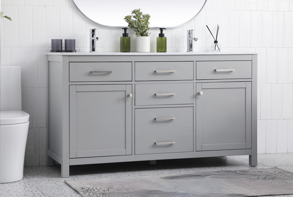 60" Double Bathroom Vanity, Grey