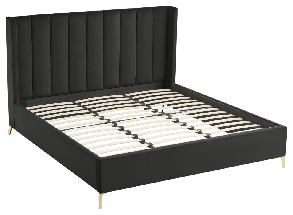 Inspired Home Ameen Bed, Upholstered, Black Velvet King