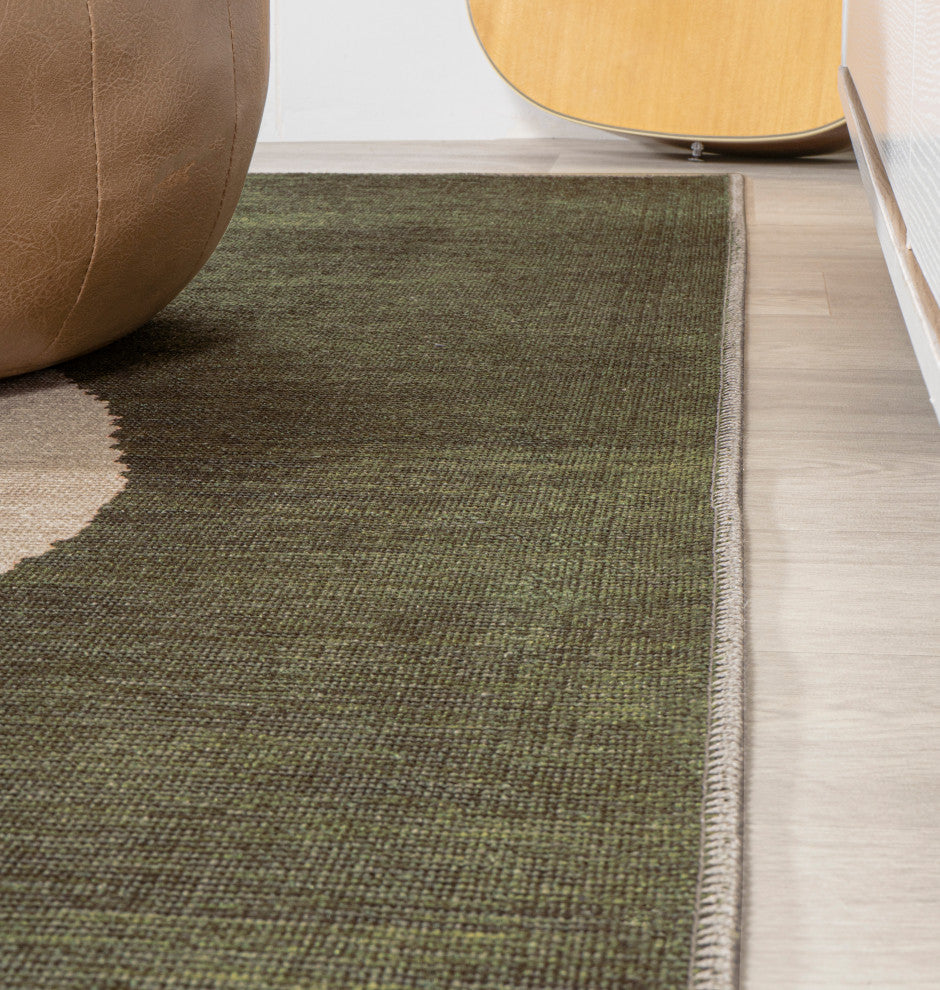 Cirkel Minimalist Geometric Dot Machine-Washable Area Rug, Olive/Cream, 4x6