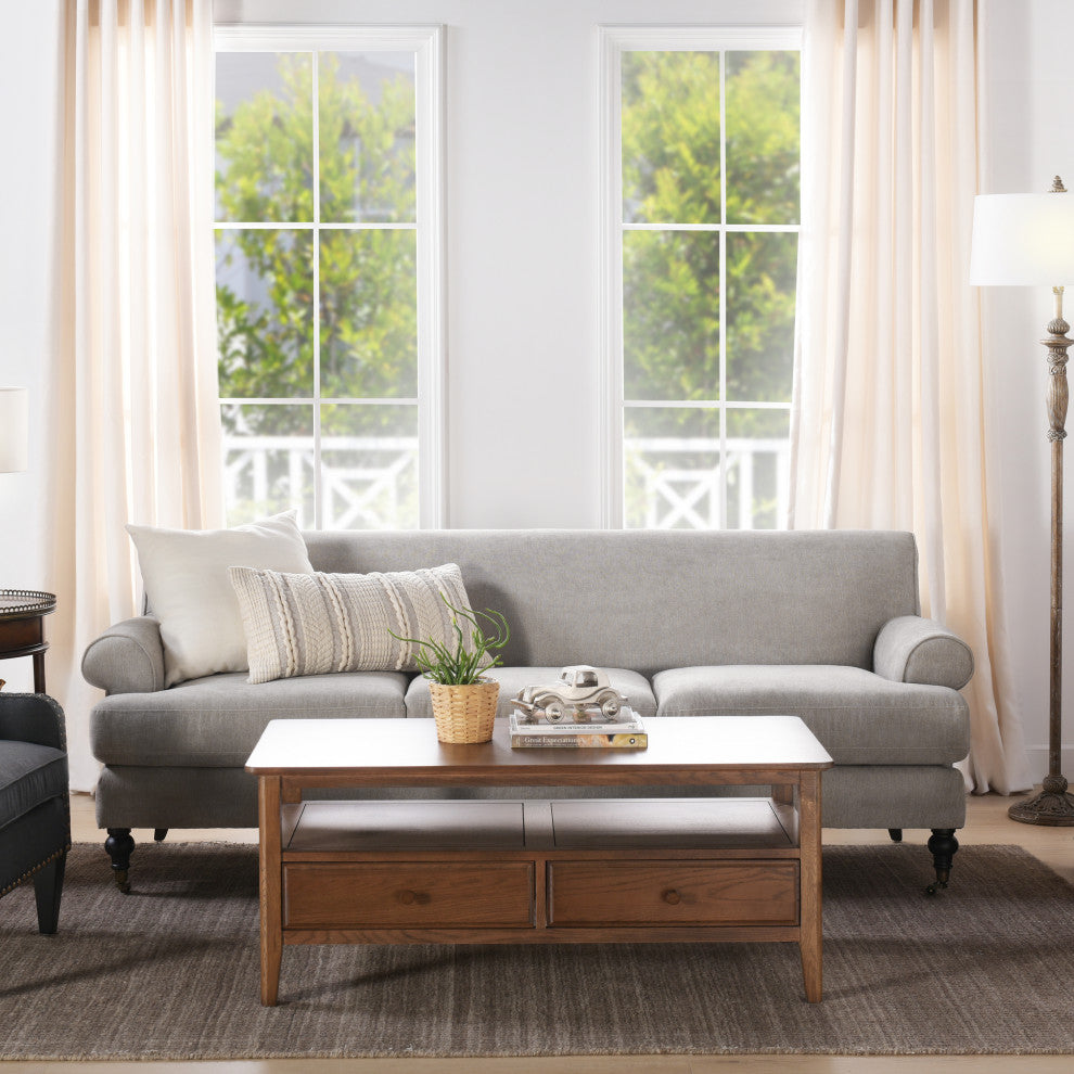 Alana Lawson 88" 3-Cushion Tight Back Sofa, Silver Gray Polyester