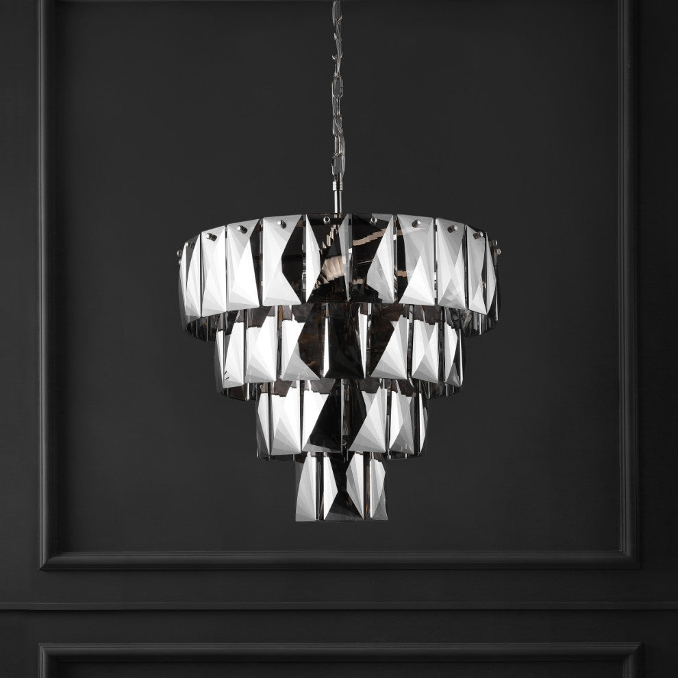 Safavieh Couture Jaylee Crystal 4 Tier Chandelier, Nickel/Dark Grey