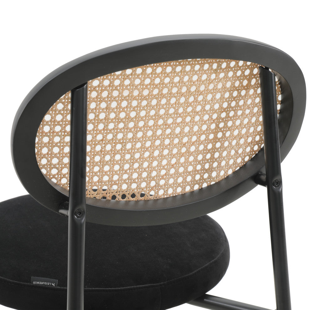 LeisureMod Euston Wicker Bar Stool With Black Steel Frame and Footrest, Black