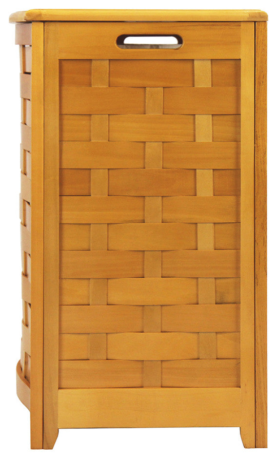Oceanstar Bowed Front Veneer Wood Laundry Hamper With Interior Bag, Natural