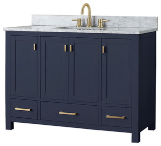 Avanity Modero Bath Vanity in Navy Blue, 48", Single Sink, Carrara White Marble