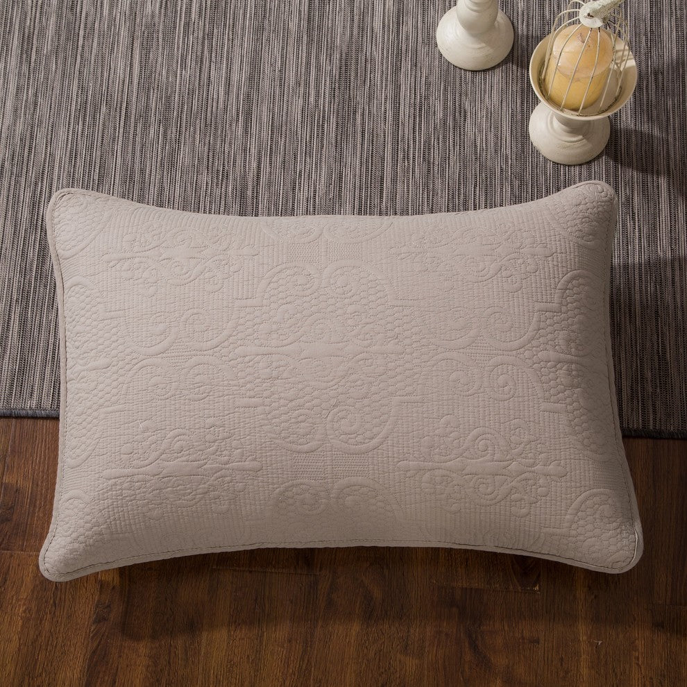 Neutral Beige Sand Dollar Floral Embossed Textured Quilted Bedspread Set, Full