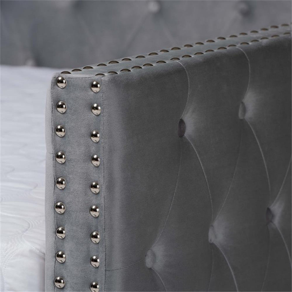 Bowery Hill Grey Velvet Upholstered Queen Size Daybed with Trundle
