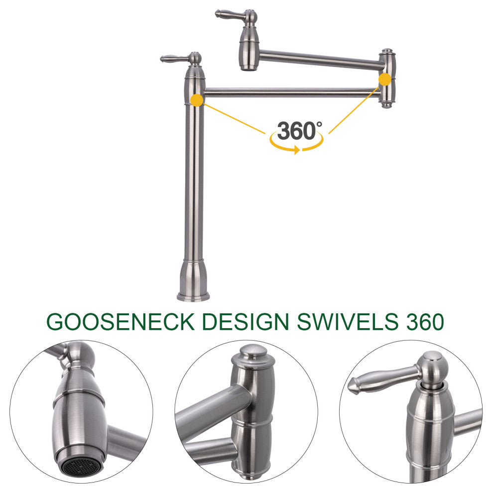Copper Pot Filler Kitchen Faucet Deck-Mounted, Brushed Nickel