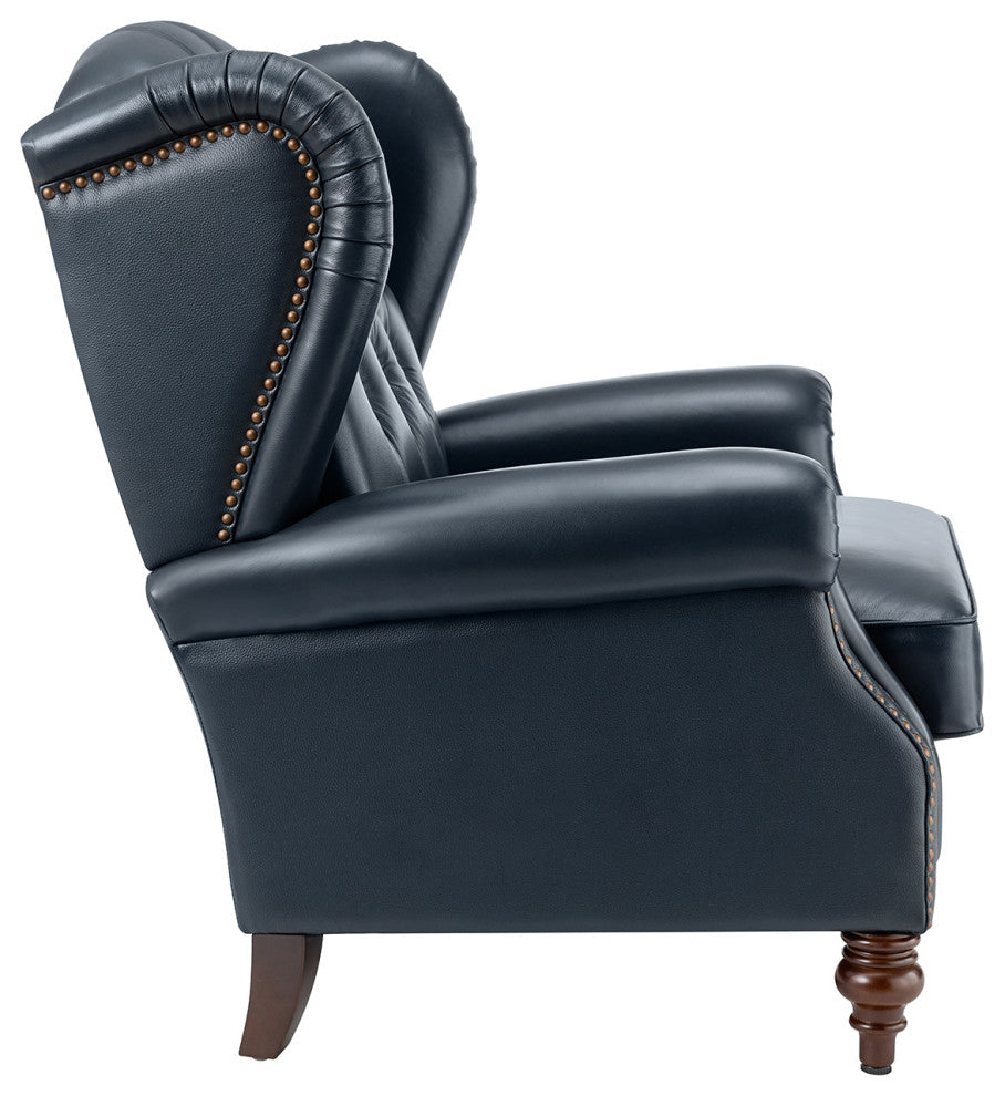 33" Wide Genuine Leather Armchair, Navy