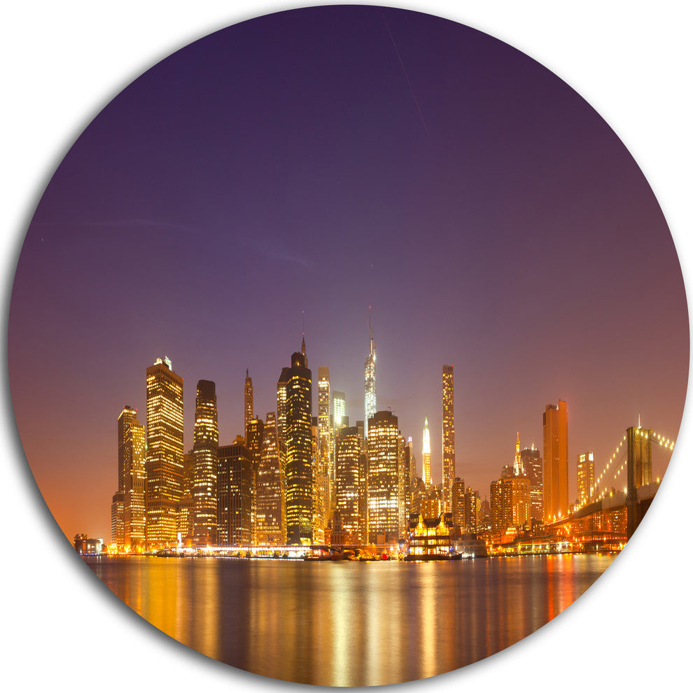 Illuminated Nyc Downtown Buildings, Cityscape Round Wall Art, 36"