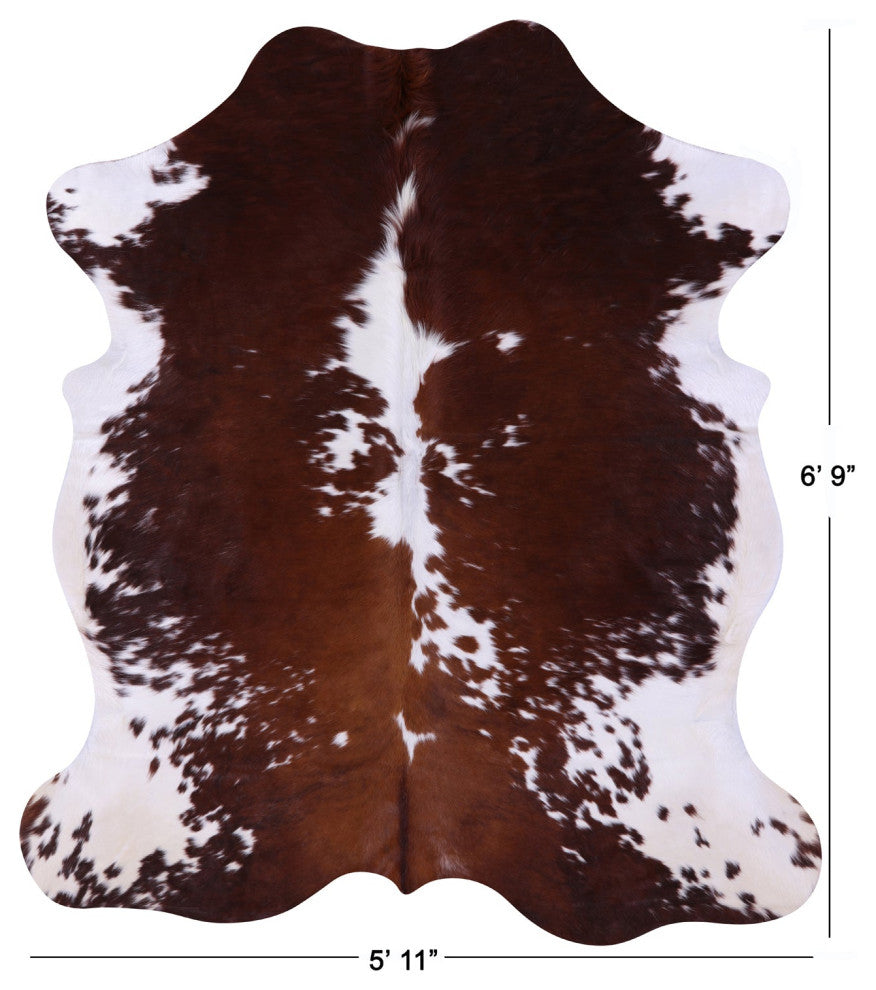 6' 9" X 5' 11" Brown and White Natural Cowhide Rug C2362