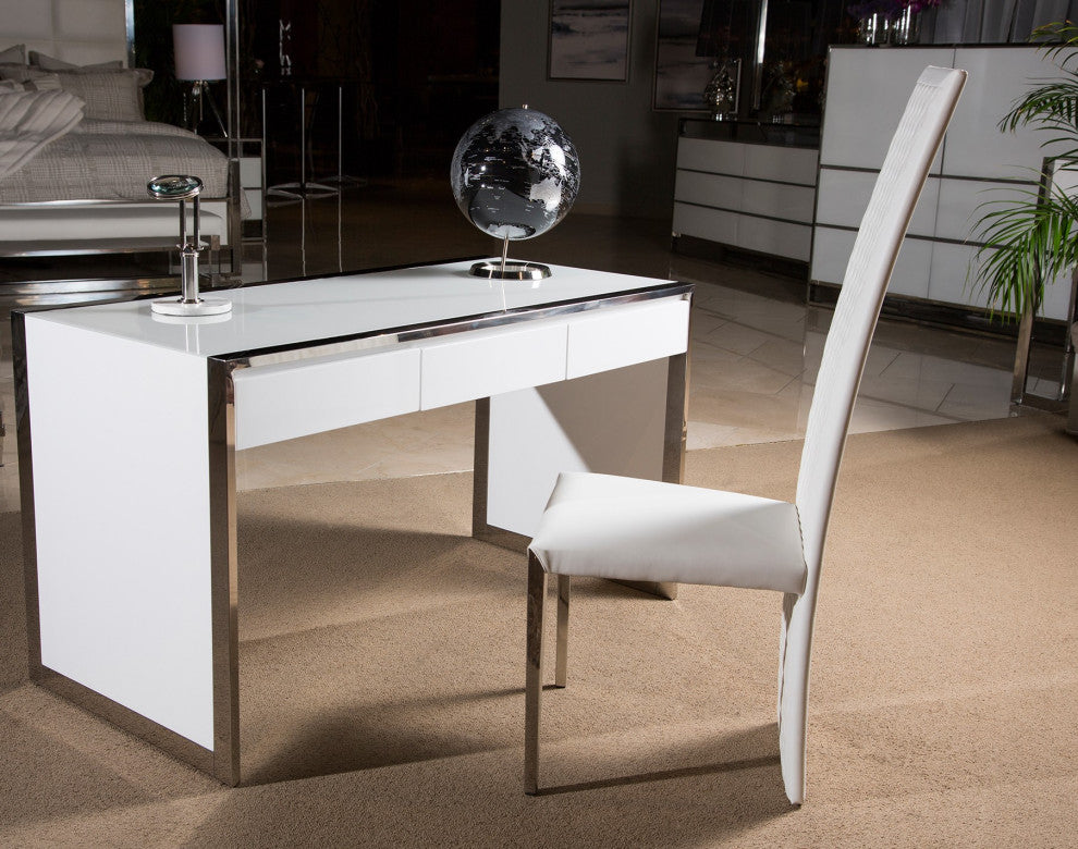 State St. Writing Desk - Off White/Stainless Steel