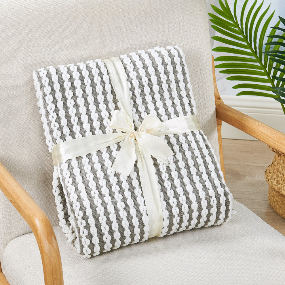 Chain Tweed Knit Throw Blanket, Grey