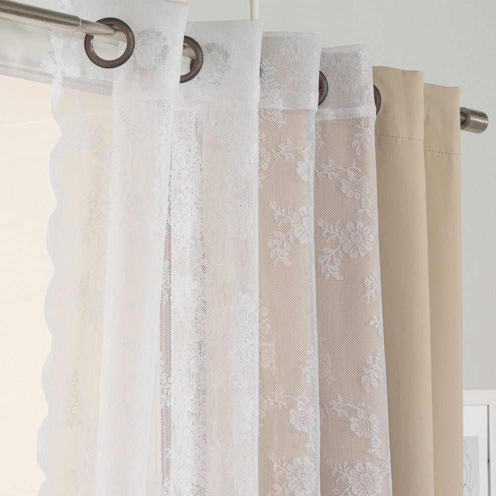 Rose Sheers and Blackout Curtains, Beige, 52"x96"