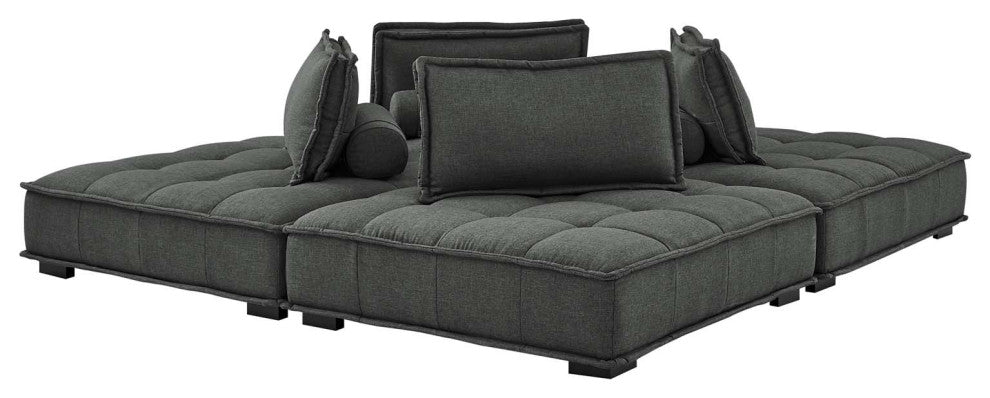 Modular Deep Tufted Sectional Sofa Set, Gray, Fabric, Modern, Hospitality