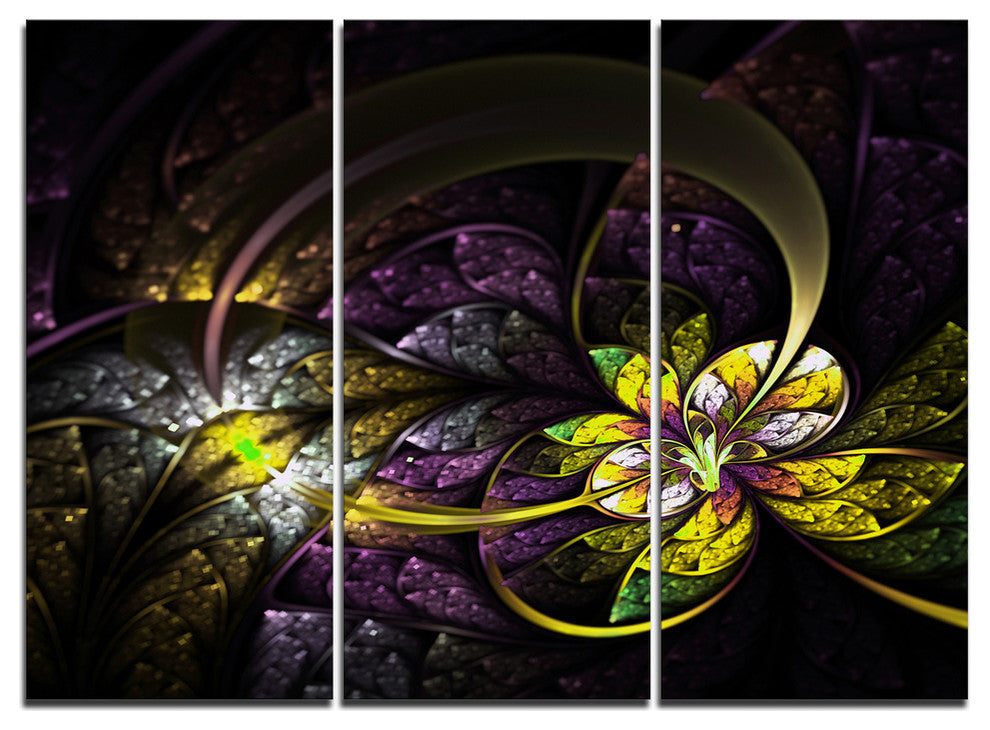"Dark Alien Digital Art Fractal Flower" Metal Wall Art, 3 Panels, 36"x28"