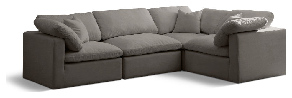 Plush Velvet / Down Standard Comfort L-Shaped Modular Sectional, Grey, 4-Piece: 1 Armless Chair, 3 Corner Chair