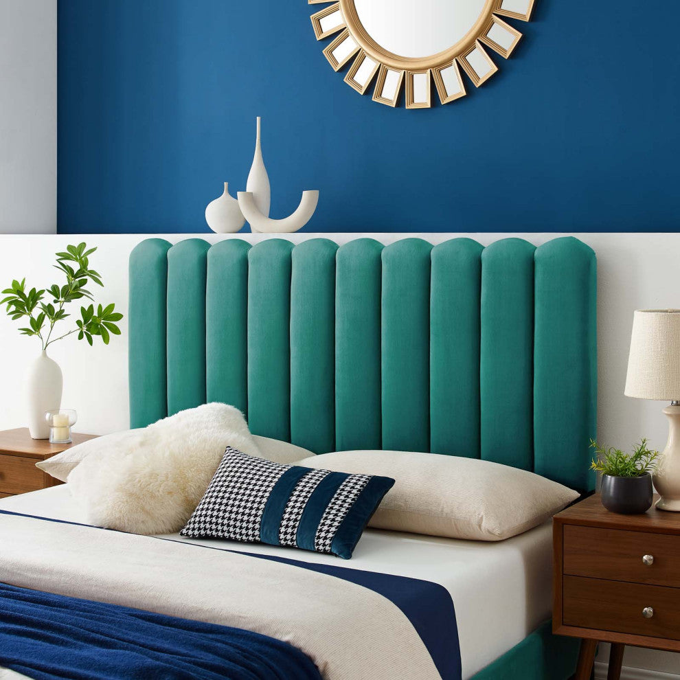 Headboard, Full Queen Size, Velvet, Teal Blue, Modern Contemporary, Bedroom