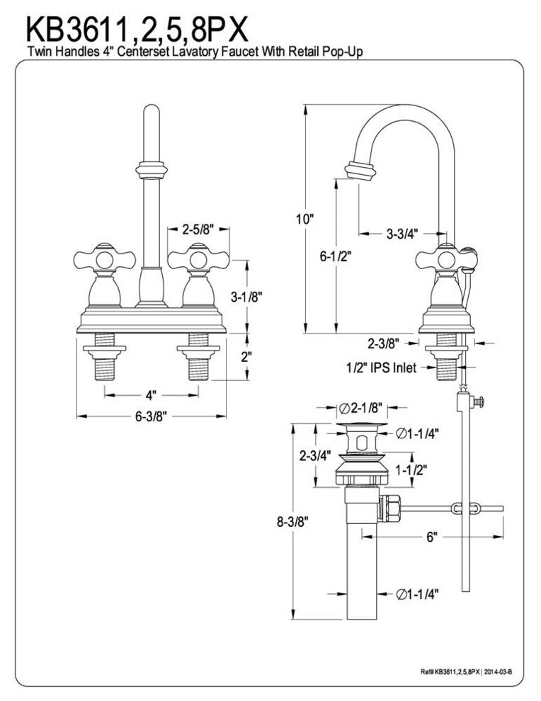 Restoration Two Handle 4" Centerset Lavatory Faucet with Retail Pop-up