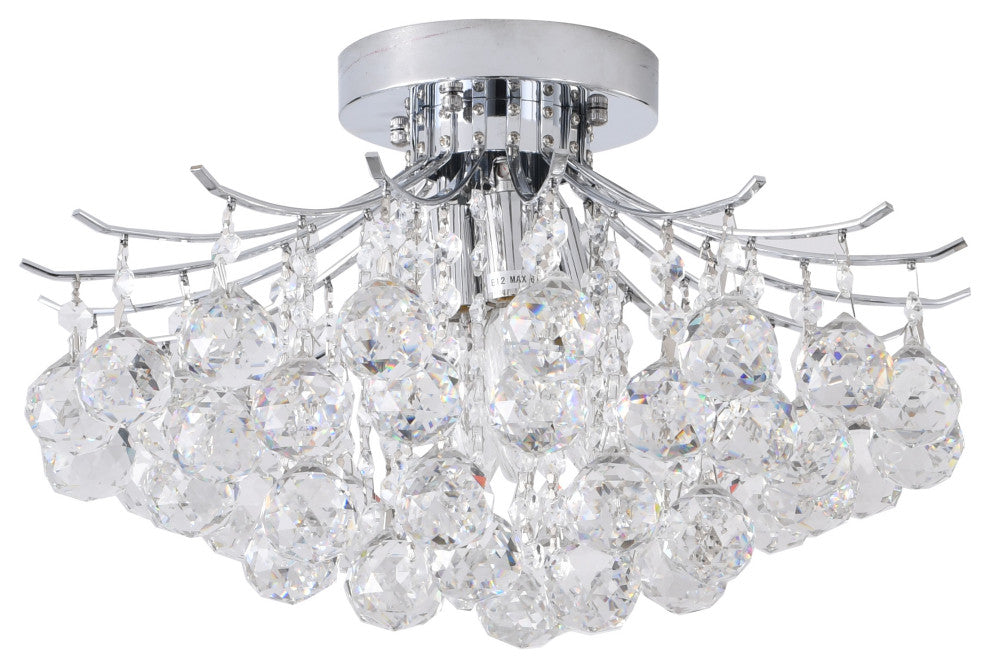 Clear Crystal Ball Drop, Chrome Frame Flushmount