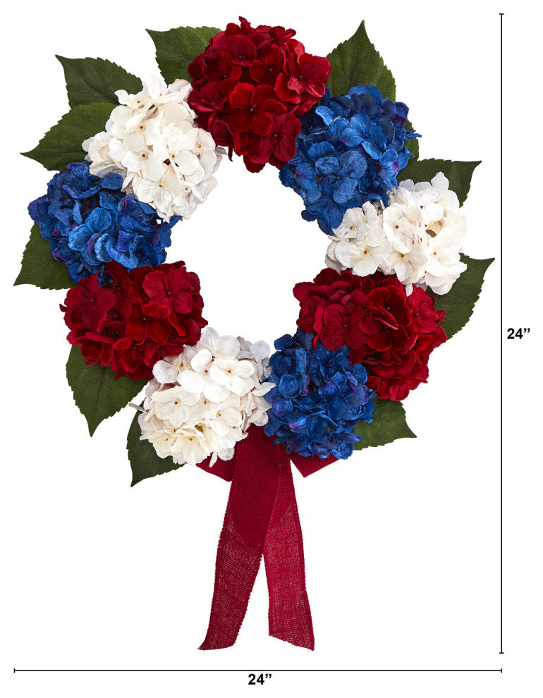Nearly Natural 24ï¿½ Red, White and Blue ï¿½Americanaï¿½ Hydrangea Artificial Wreath