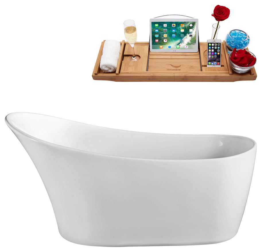 59" Streamline N820-IN-WH Soaking Freestanding Tub and Tray With Internal Drain