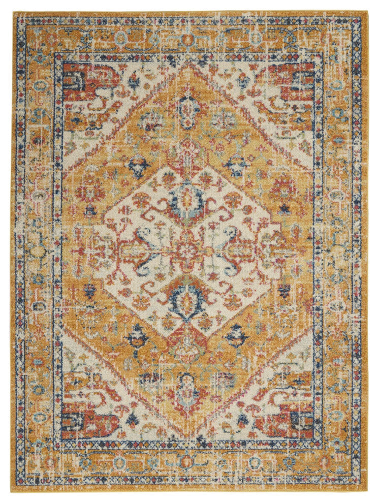 5' X 7' Yellow And Ivory Dhurrie Area Rug