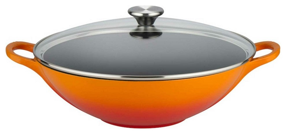 Le Creuset Cast Iron Wok and Glass Lid, 32 cm, Volcanic