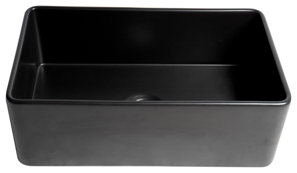 Smooth Apron Fireclay Farm Sink, Black Matte, 30"x18", Single Bowl