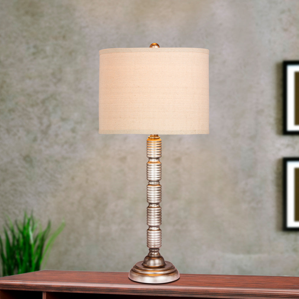 30.5" Industrial, Ribbed Metal Table Lamp, Antique Silver