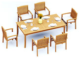 7-Piece Outdoor Teak Dining Set: 83" Rectangle Table, 6 Wave Stacking Arm Chairs