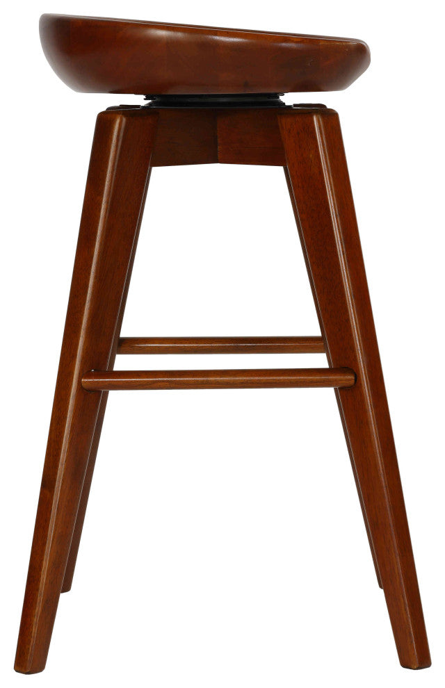 Tiwi Backless Swivel Counter Stool, Solid Wood, 24" Walnut