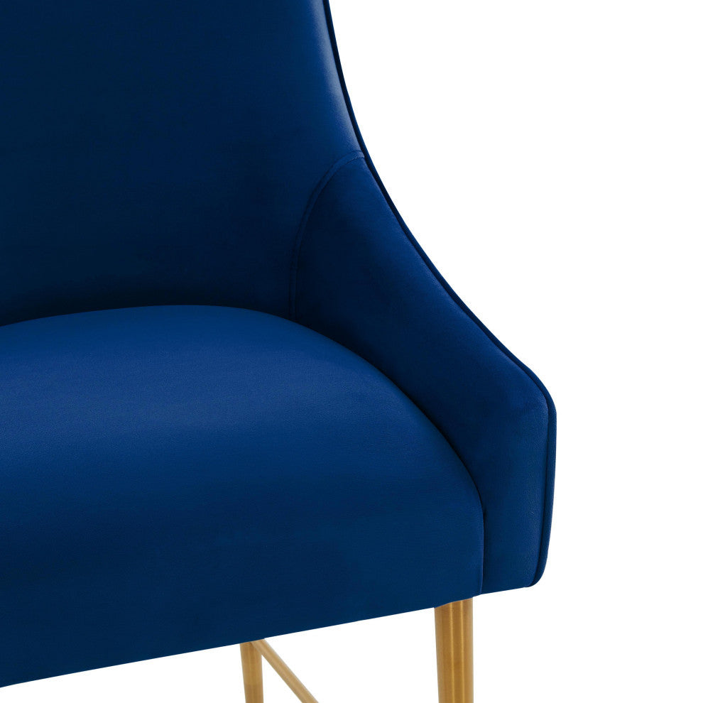 Beatrix Navy Velvet Bar Stool, Gold Legs