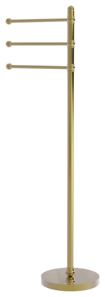 49" Towel Stand with 3 Pivoting Arms, Unlacquered Brass