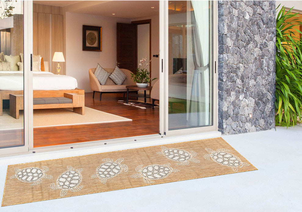 Carmel Seaturtles Indoor/Outdoor Rug, Sand, 1'11"x7'6" Runner