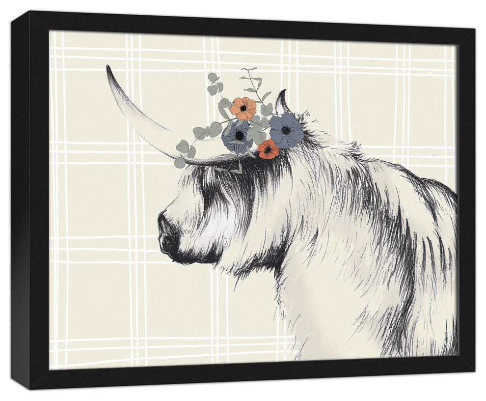 Charcoal Highland Floral Crown 16x20 Black Framed Canvas