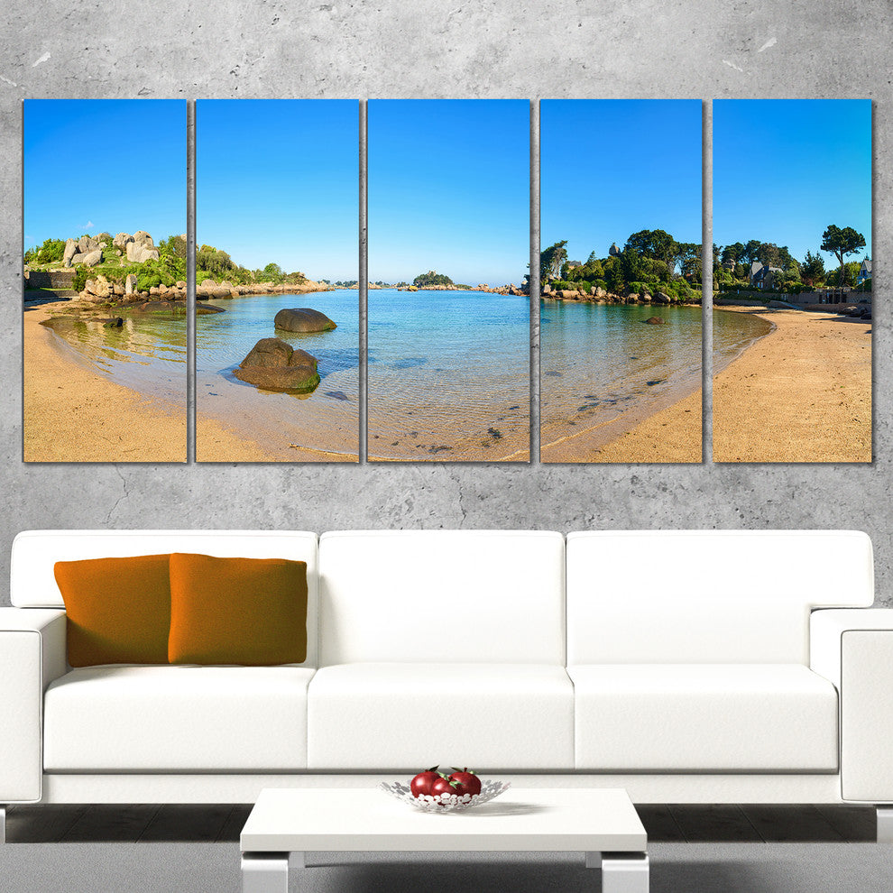 "Ploumanach Rocks and Beach Morning" Landscape Wall Art Print, 5 Panels, 60"x28"