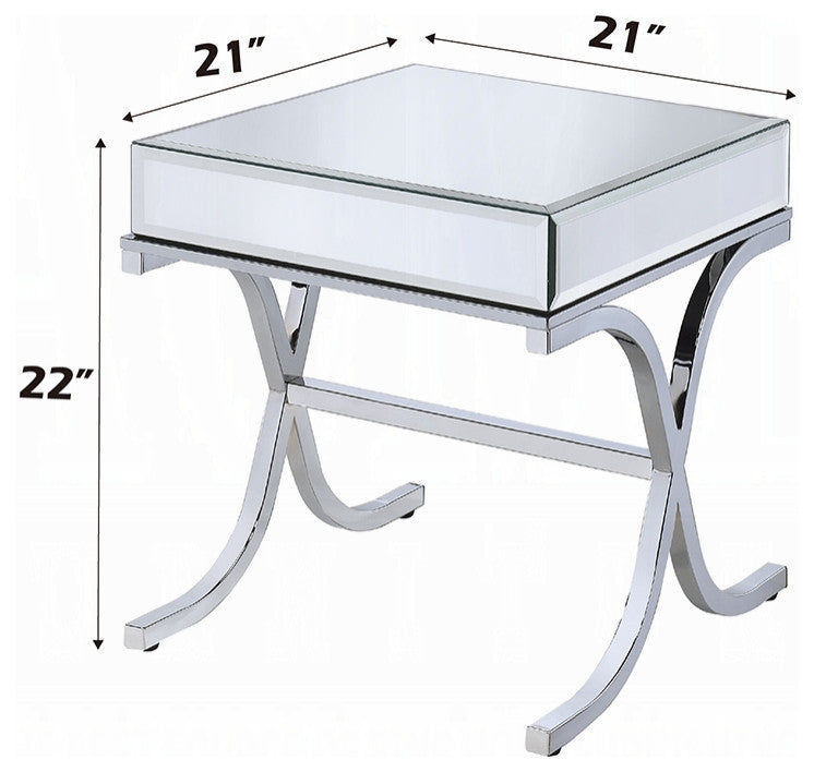 Yuri End Table, Mirrored Top and Chrome