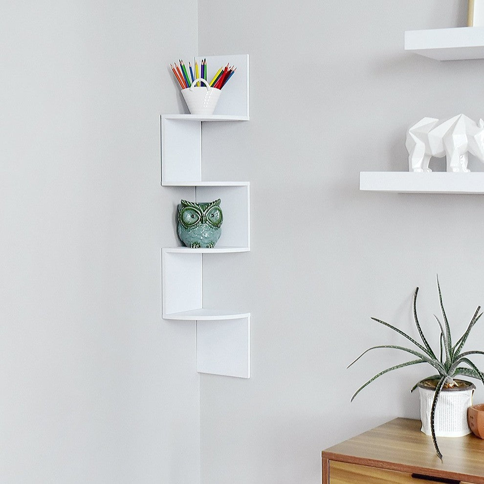 Zig Zag 4-Tier Corner Wall Shelf, White