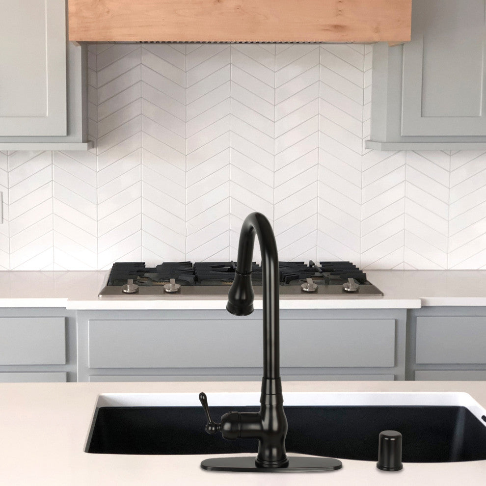 Pull Down Kitchen Faucet With Deck Plate, Single Level Solid Brass Sink Faucets,