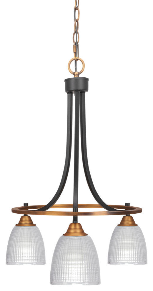 Paramount Downlight 3-Light Chandelier, Matte Black & Brass, 5" Clear Ribbed
