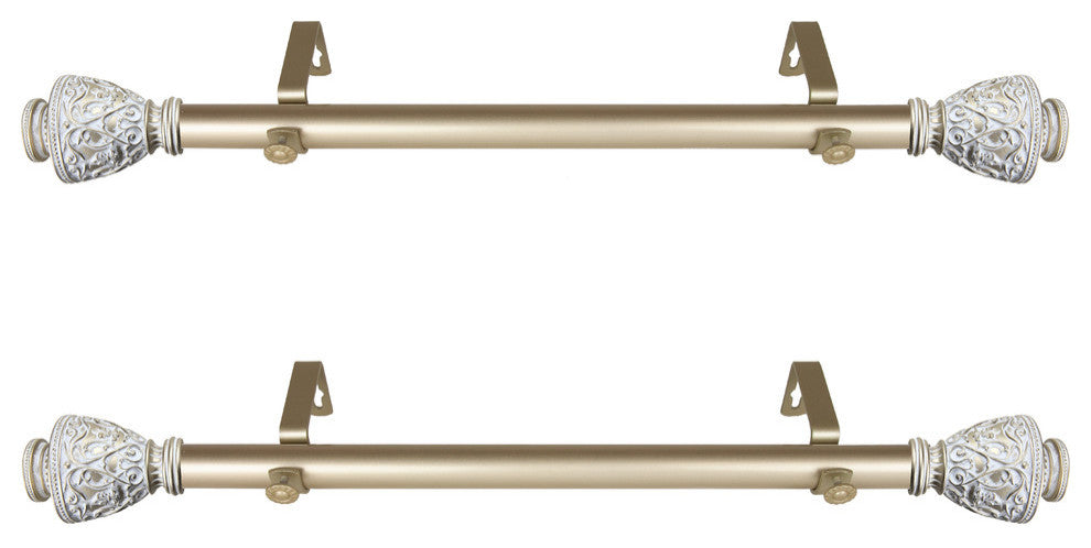 Rona 1" Diameter Side Curtain Rod 12-20" Long, Set of 2, Light Gold
