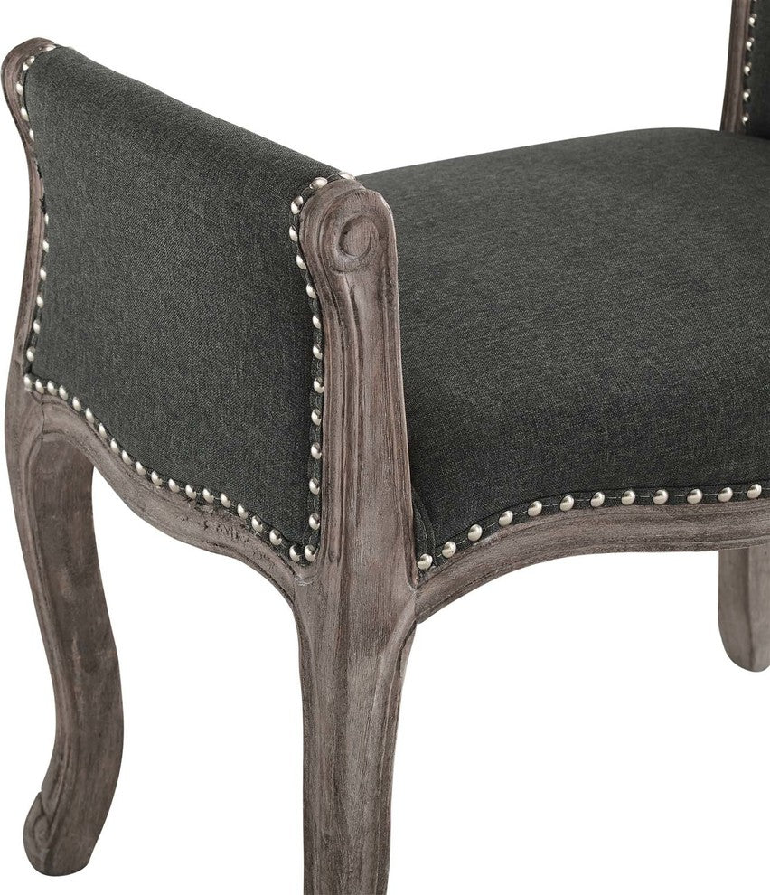 Avail Vintage French Upholstered Fabric Bench, Gray