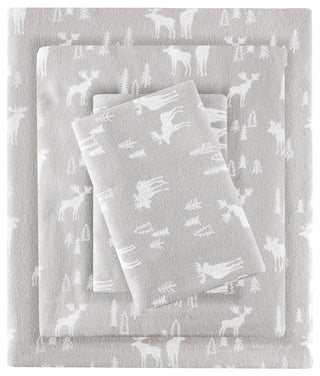 Woolrich Flannel Cotton Flannel Winter Sheet Set, Grey Moose