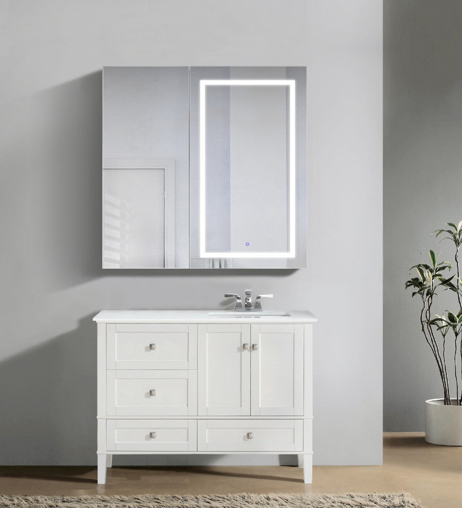 42x42 Recessed Or Surface Mount Medicine Cabinet 8 Shelves, LED, Right