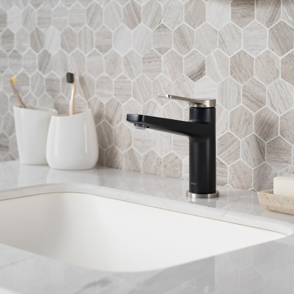 Indy Single Handle 1-Hole Bathroom Basin Faucet SFSMB, Drain Overflow SN