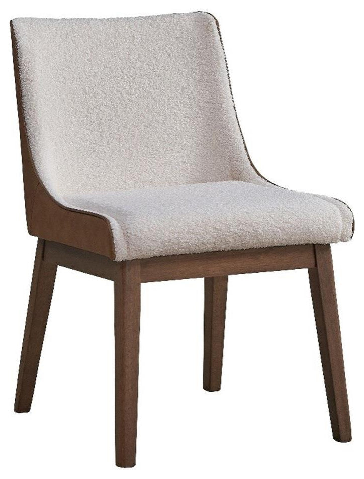 Pemberly Row 19" Velvet Side Chairs in White/Brown/Walnut (Set of 2)