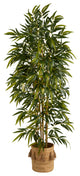 75" Bamboo Artificial Tree, Handmade Natural Jute Planter With Tassels