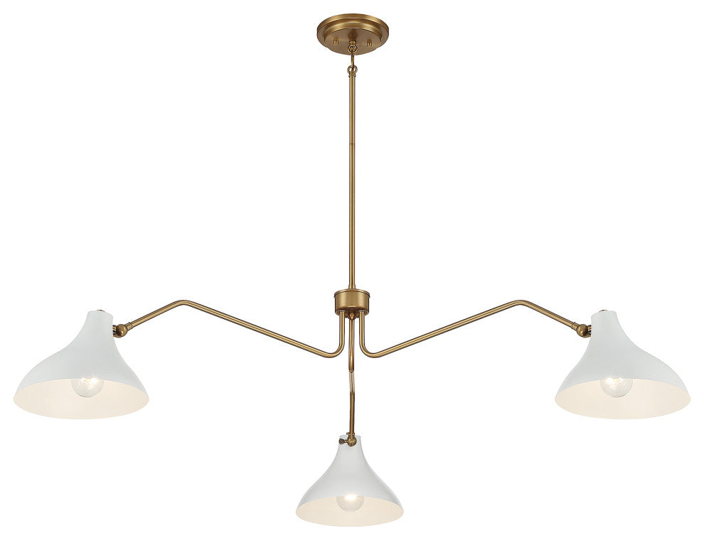 3-Light Pendant, Matte Black With Natural Brass, White With Natural Brass