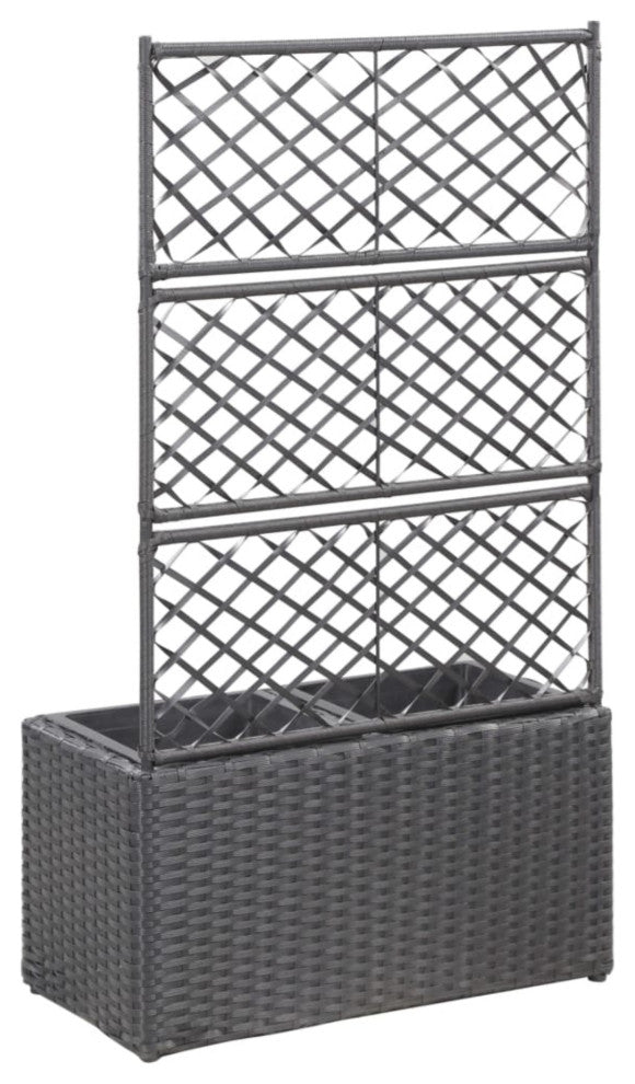 Vidaxl Trellis Raised Bed With 2 Pots 22.8"x11.8"x42.1" Poly Rattan Black