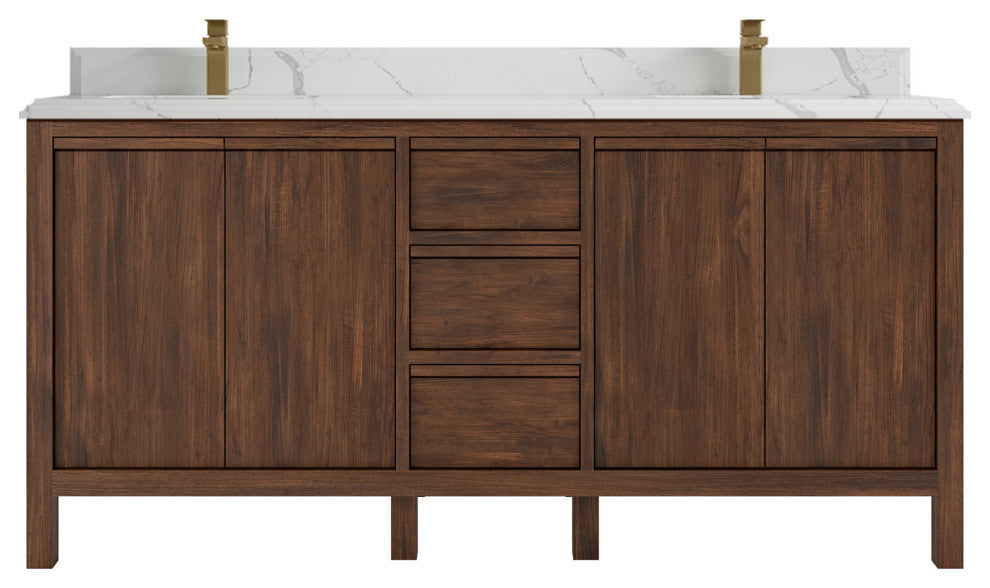 Elizabeth 72 Double Sink Bath Vanity in Dark Walnut Teak 1.5" Calacatta Laza